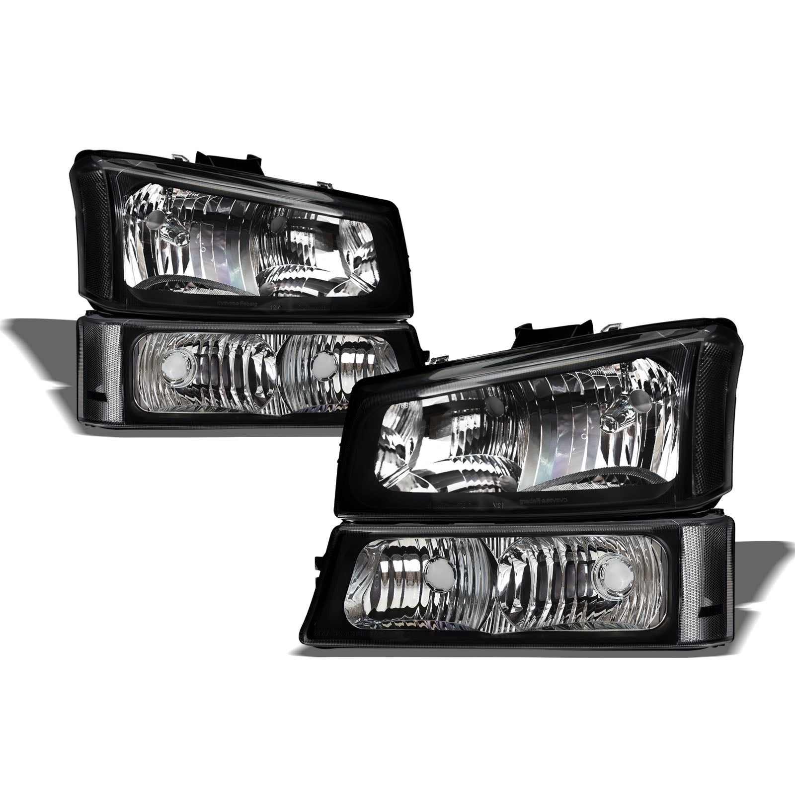 2002-2007 Chevrolet Silverado Crystal Headlight 4PC Set - Black
