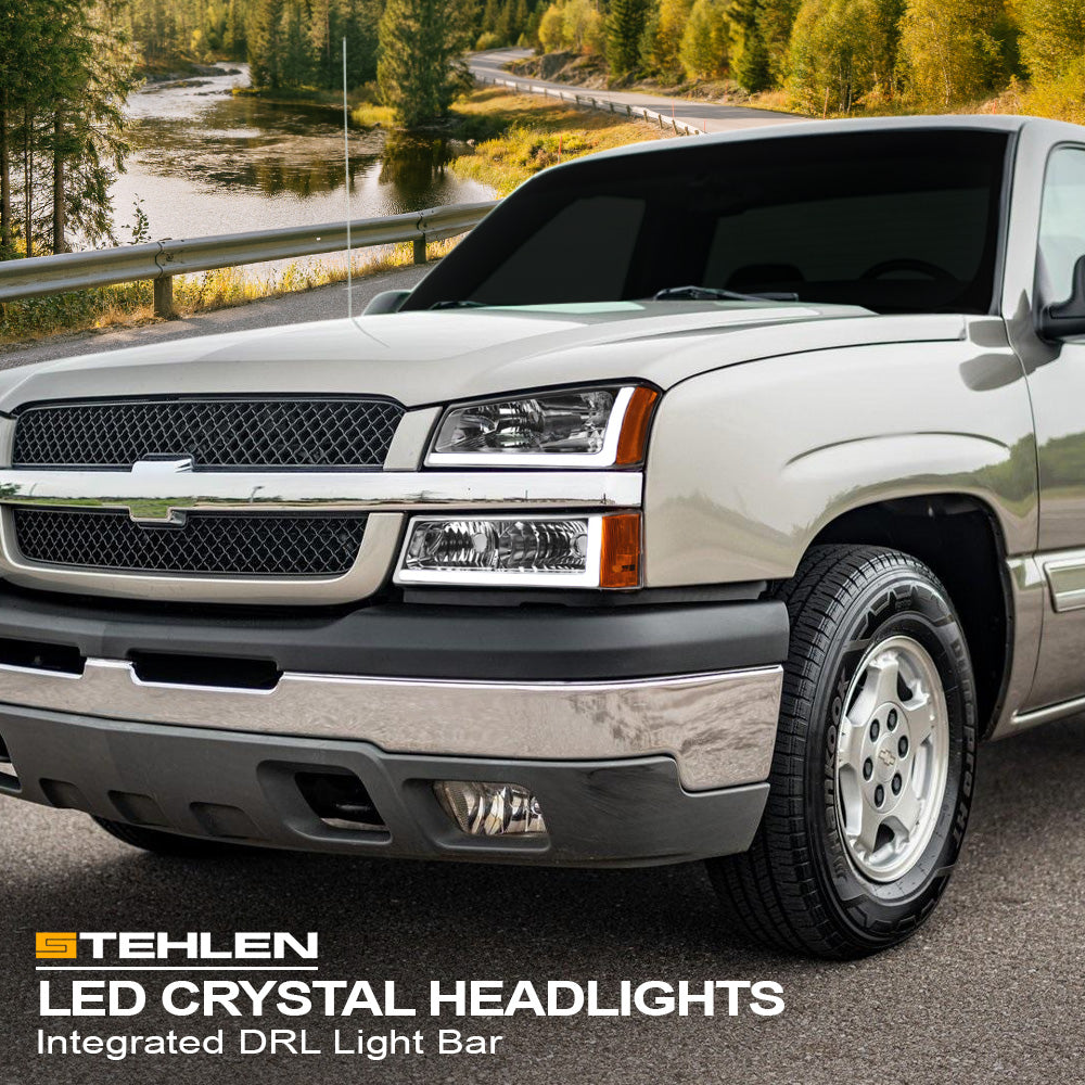 2002-2007 Chevrolet Silverado/Avalanche Crystal Headlights Set - Chrome