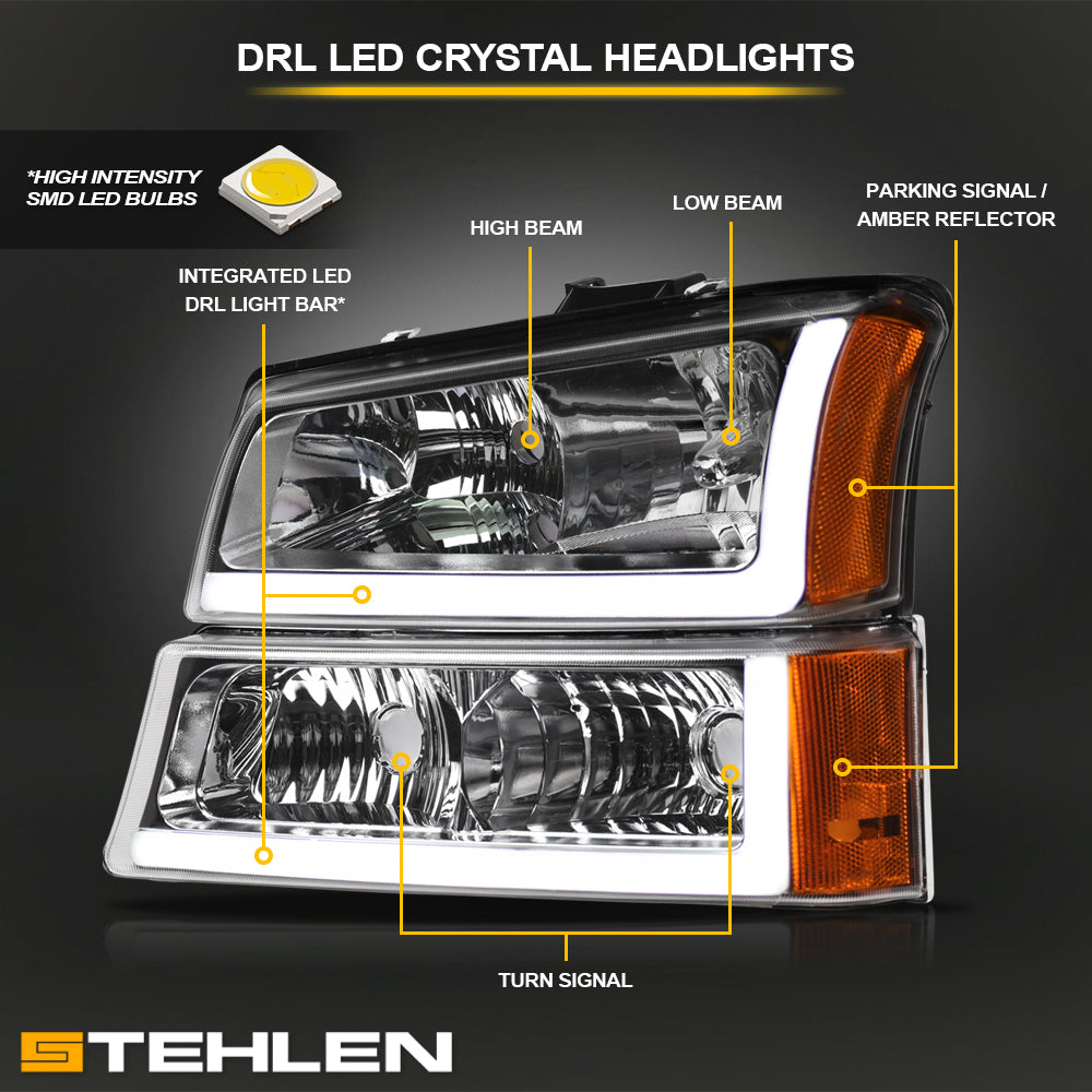 2002-2007 Chevrolet Silverado/Avalanche Crystal Headlights Set - Chrome