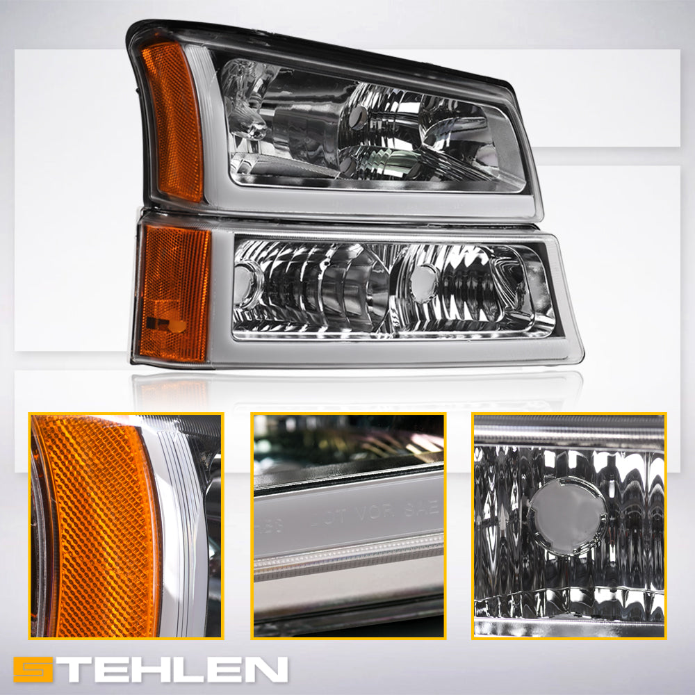 2002-2007 Chevrolet Silverado/Avalanche Crystal Headlights Set - Chrome