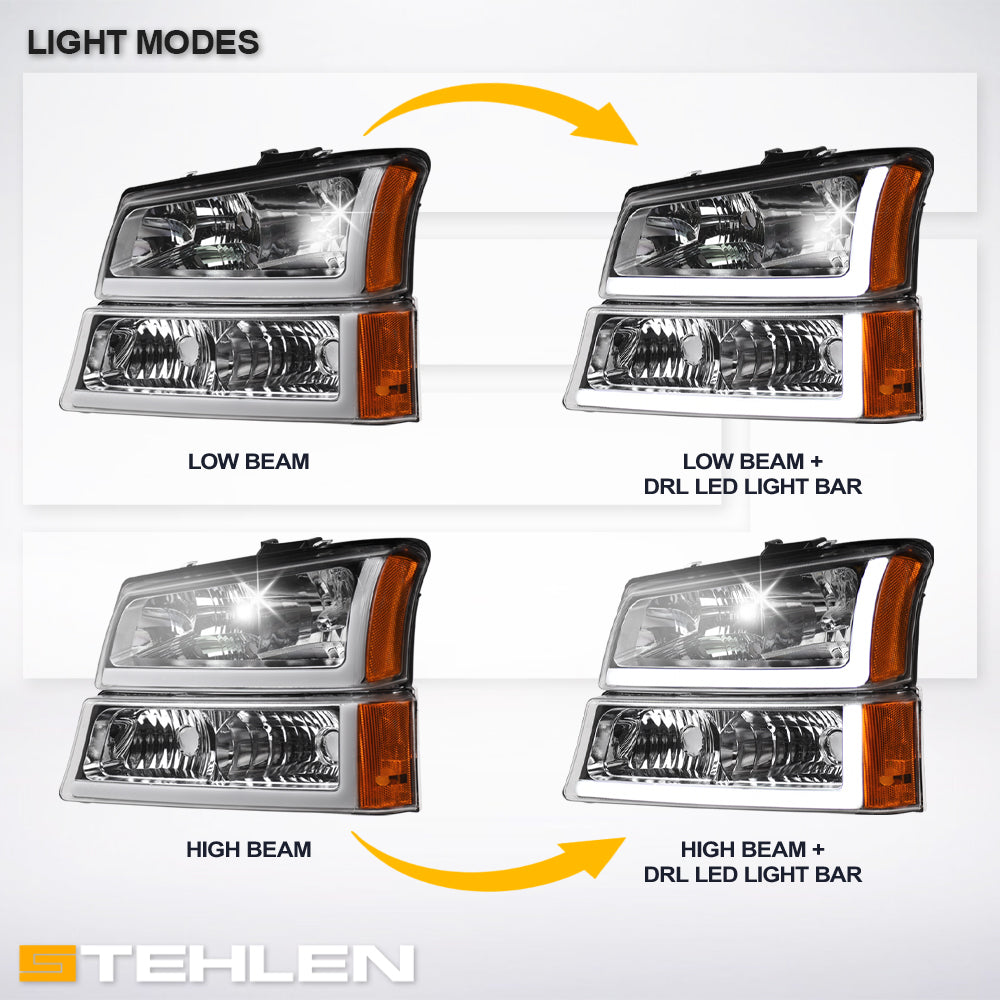 2002-2007 Chevrolet Silverado/Avalanche Crystal Headlights Set - Chrome
