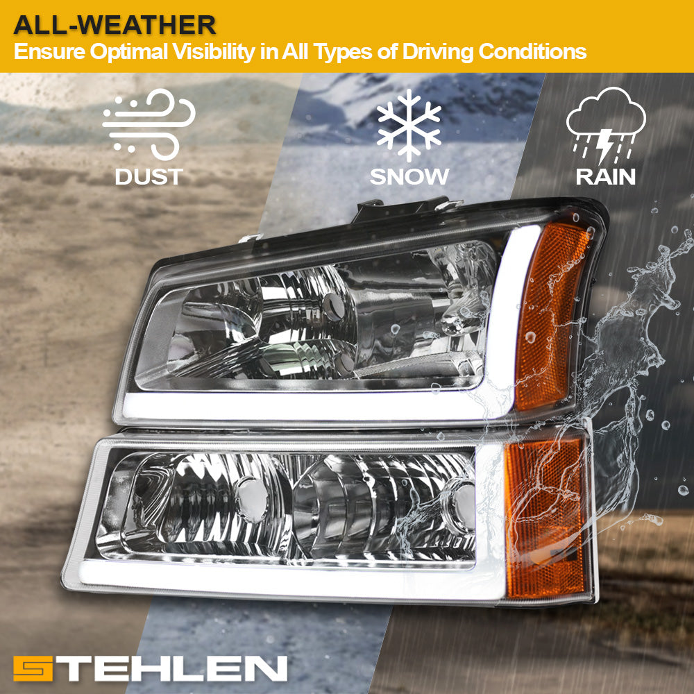 2002-2007 Chevrolet Silverado/Avalanche Crystal Headlights Set - Chrome