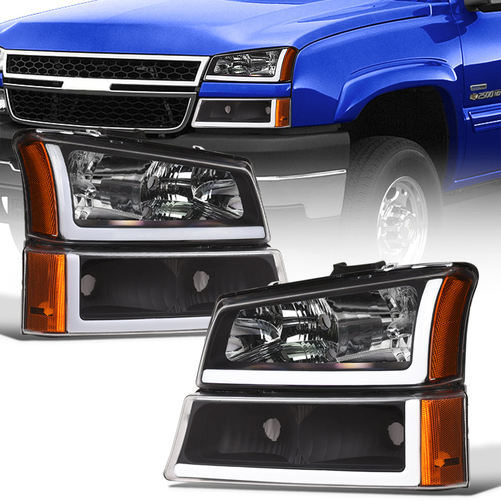 2002-2007 Chevrolet Silverado Avalanche Crystal Headlights Set - Black