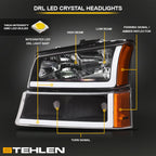 2002-2007 Chevrolet Silverado Avalanche Crystal Headlights Set - Black