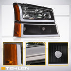 2002-2007 Chevrolet Silverado Avalanche Crystal Headlights Set - Black