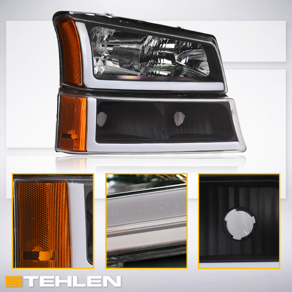2002-2007 Chevrolet Silverado Avalanche Crystal Headlights Set - Black