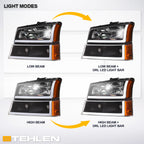 2002-2007 Chevrolet Silverado Avalanche Crystal Headlights Set - Black