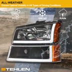 2002-2007 Chevrolet Silverado Avalanche Crystal Headlights Set - Black