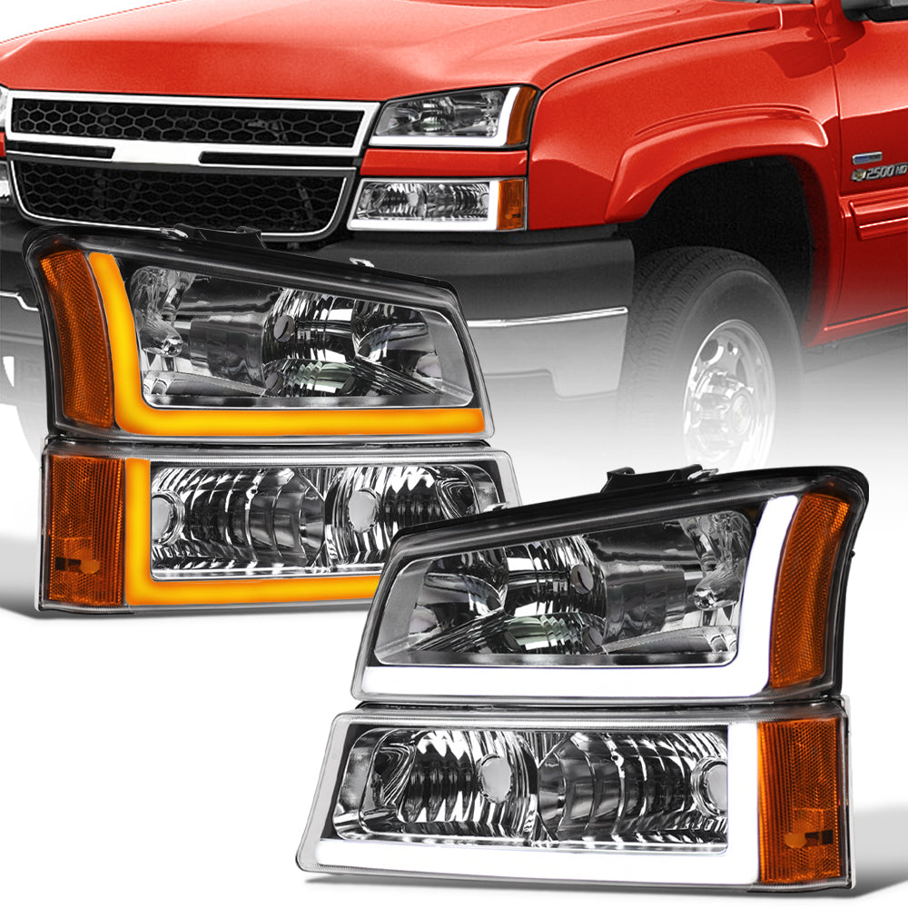 2002-2007 Chevrolet Silverado Avalanche Crystal Headlights Set - Chrome