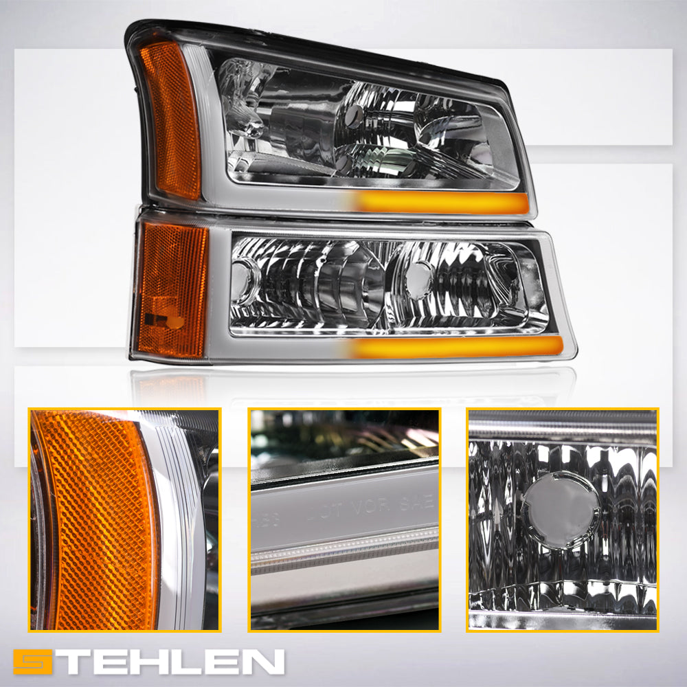 2002-2007 Chevrolet Silverado Avalanche Crystal Headlights Set - Chrome
