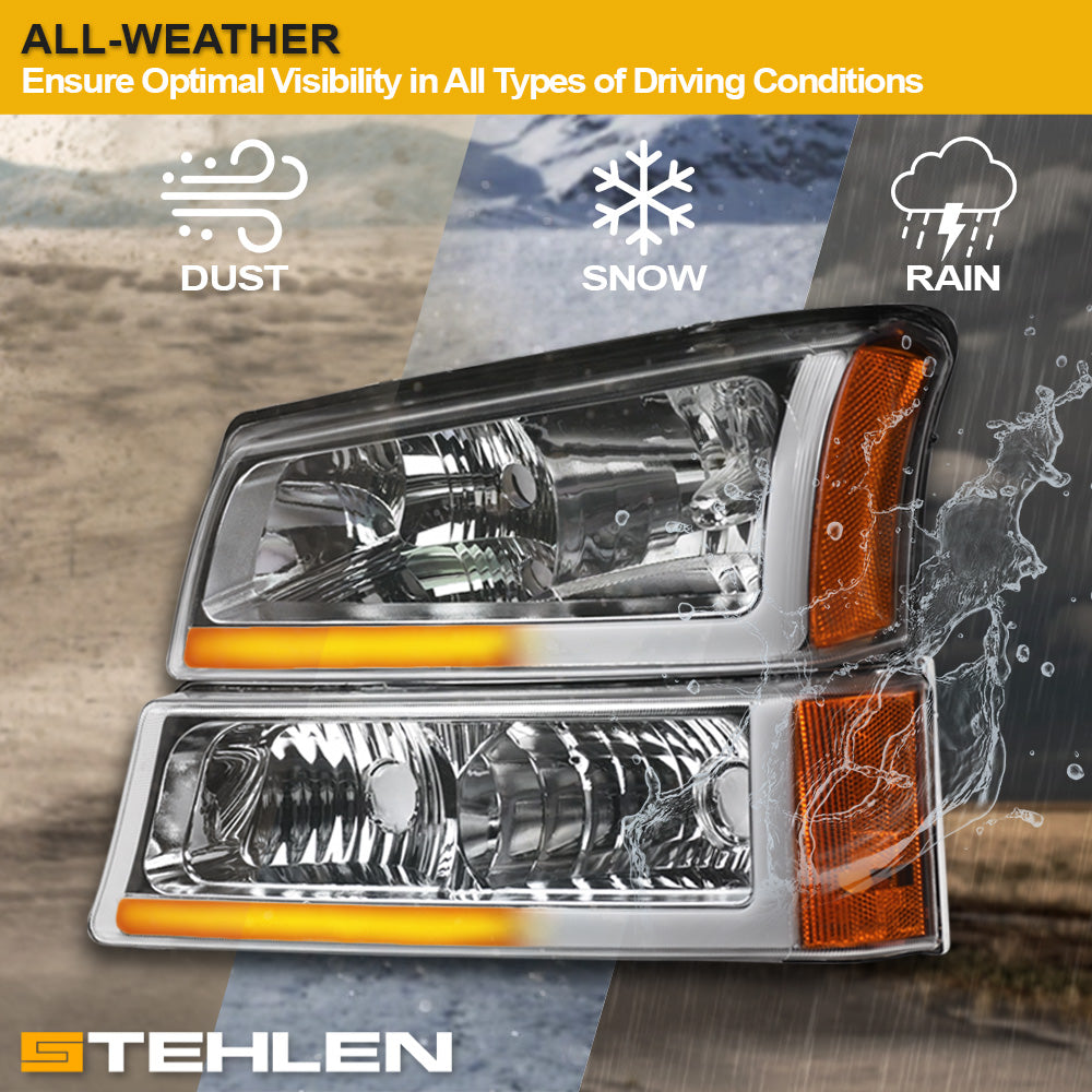 2002-2007 Chevrolet Silverado Avalanche Crystal Headlights Set - Chrome