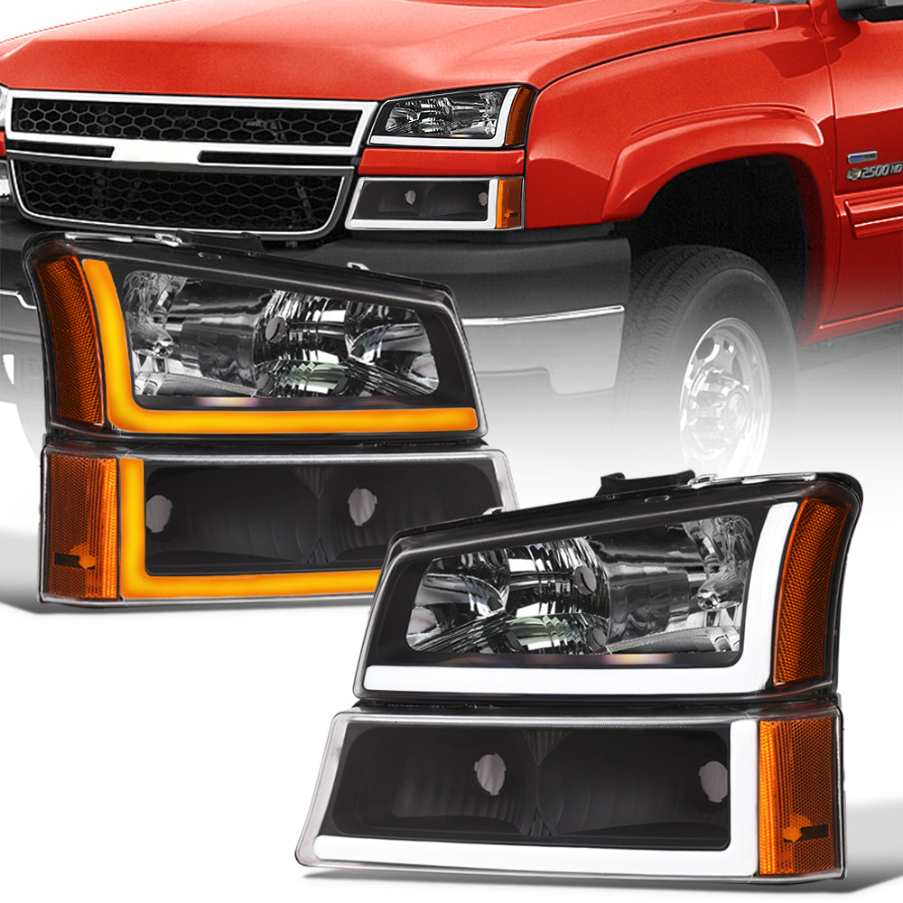 2002-2007 Chevrolet Silverado/Avalanche Crystal Headlights Set - Black