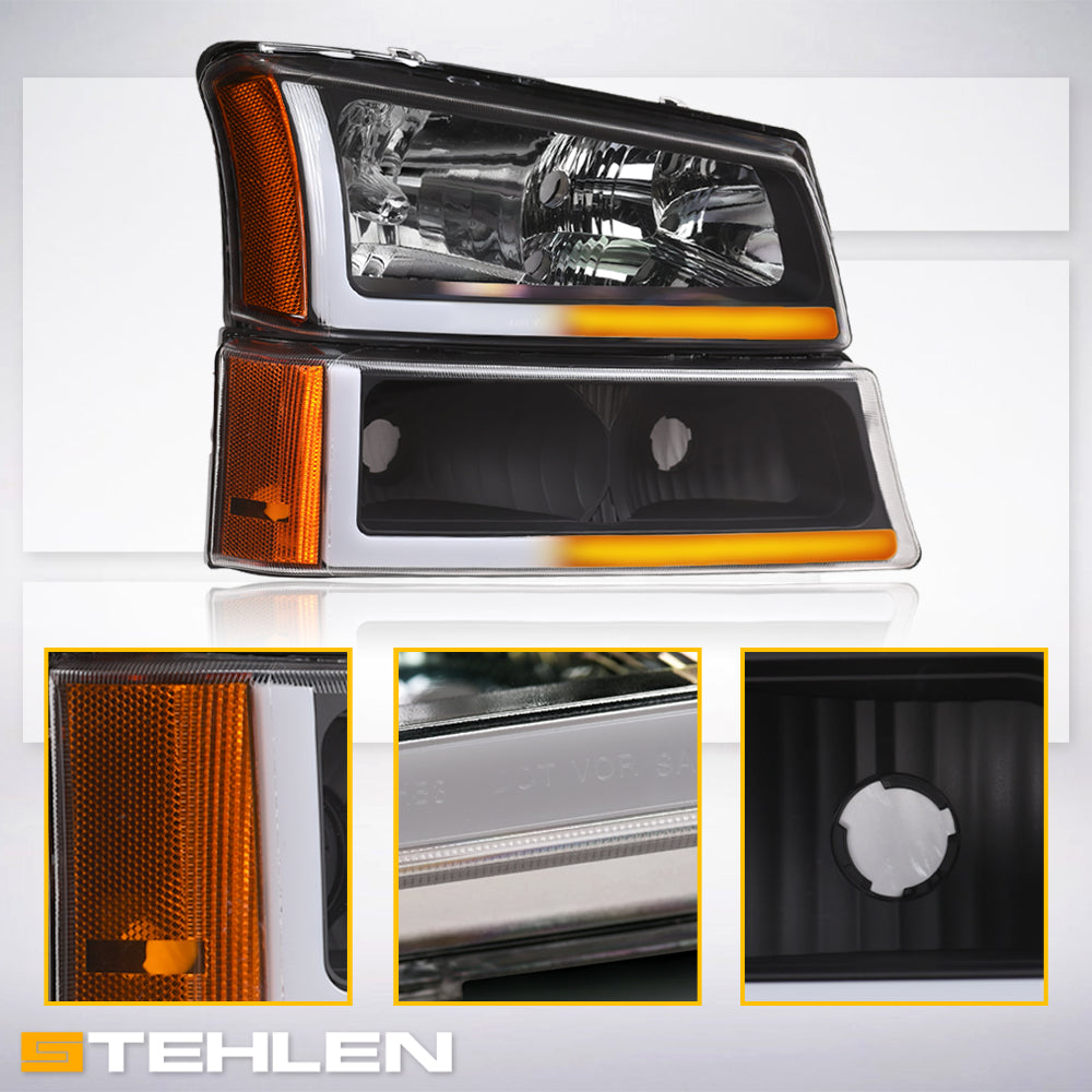 2002-2007 Chevrolet Silverado/Avalanche Crystal Headlights Set - Black