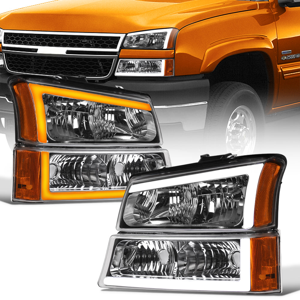 2002-2007 Chevrolet Silverado/Avalanche Crystal Headlights & Signal Lights Set - Chrome