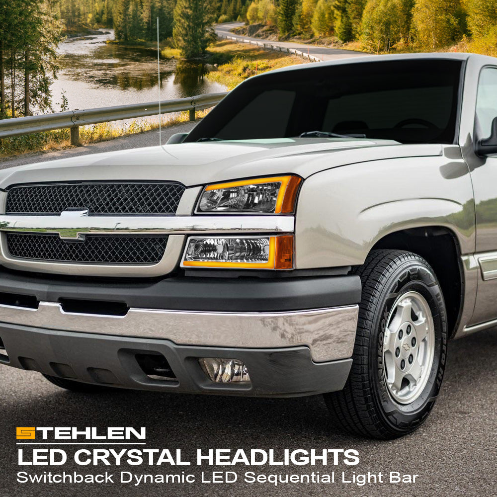2002-2007 Chevrolet Silverado/Avalanche Crystal Headlights & Signal Lights Set - Chrome