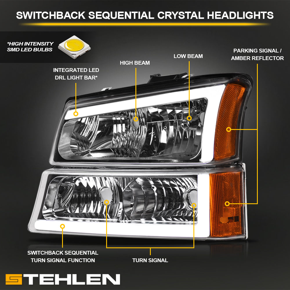 2002-2007 Chevrolet Silverado/Avalanche Crystal Headlights & Signal Lights Set - Chrome