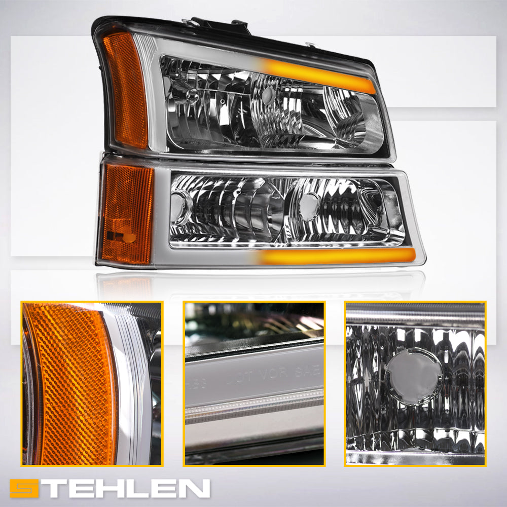 2002-2007 Chevrolet Silverado/Avalanche Crystal Headlights & Signal Lights Set - Chrome