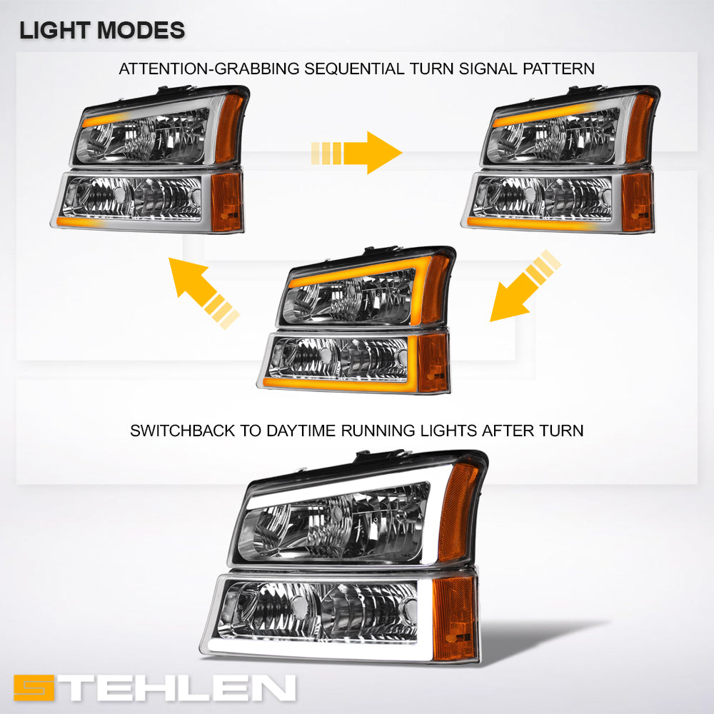 2002-2007 Chevrolet Silverado/Avalanche Crystal Headlights & Signal Lights Set - Chrome
