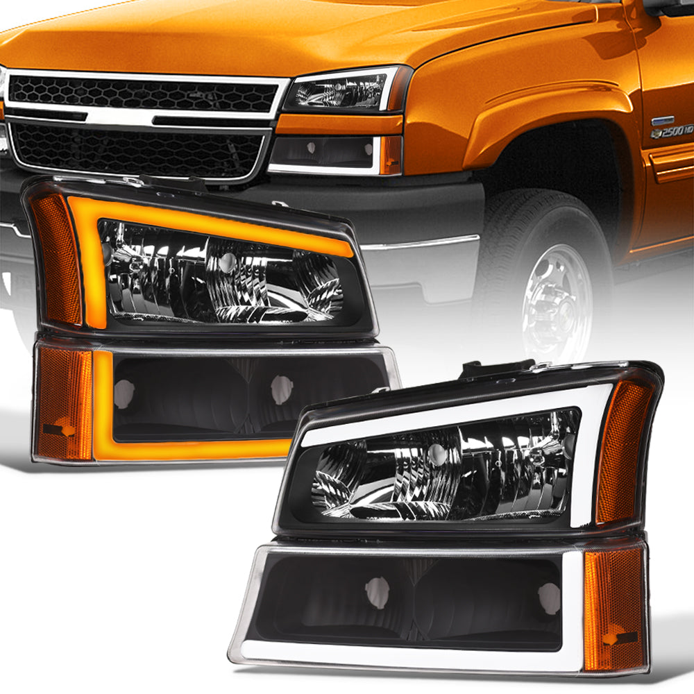 2003-2007 Chevrolet Silverado/Avalanche Crystal Headlights Set - Black