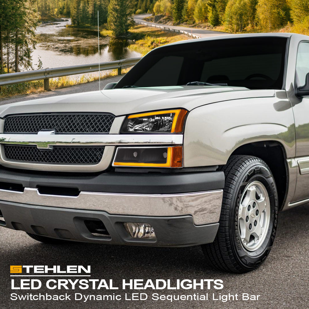 2003-2007 Chevrolet Silverado/Avalanche Crystal Headlights Set - Black