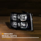 2007-2014 Chevrolet Silverado Crystal Headlights No Amber - Black