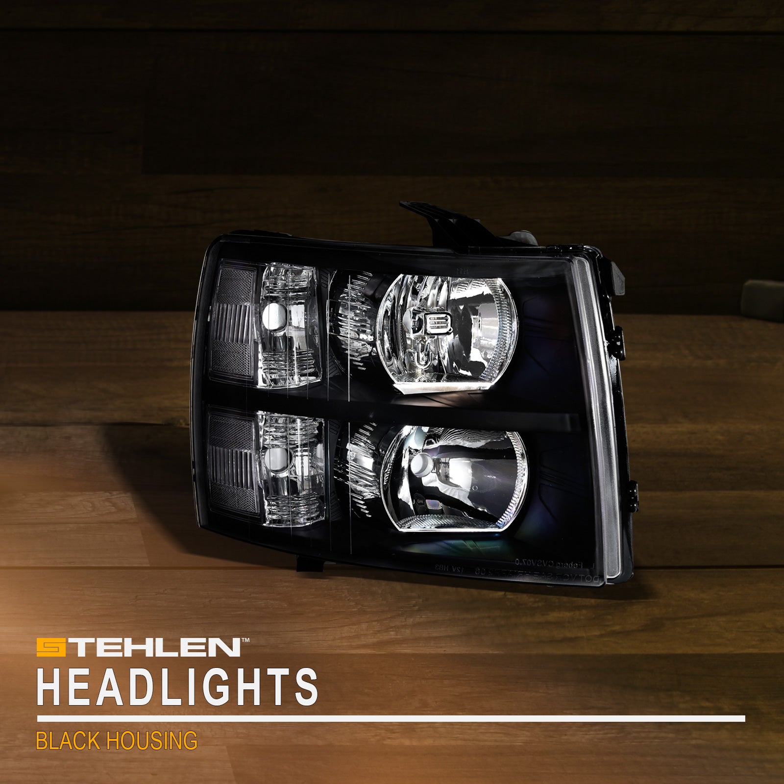 2007-2014 Chevrolet Silverado Crystal Headlights No Amber - Black