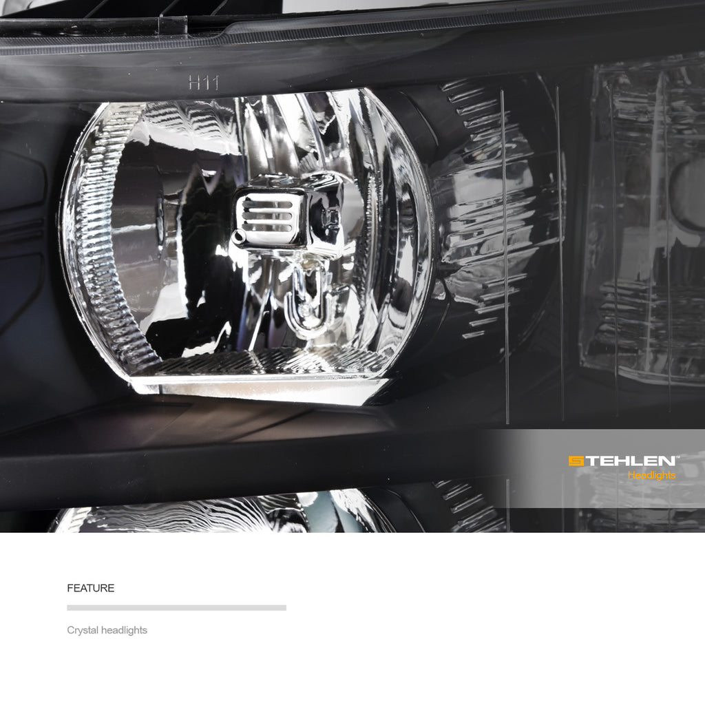 2007-2014 Chevrolet Silverado Crystal Headlights No Amber - Black