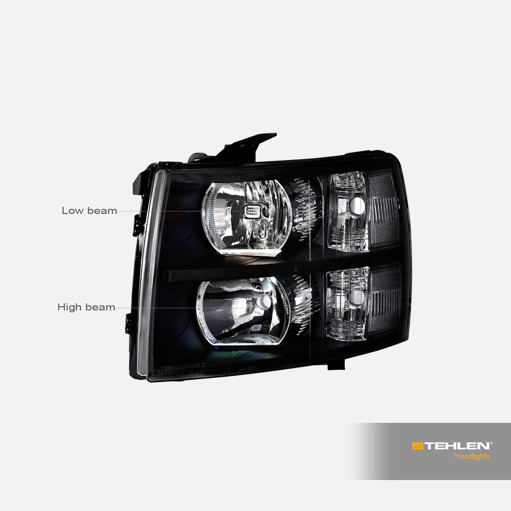 2007-2014 Chevrolet Silverado Crystal Headlights No Amber - Black