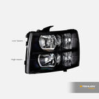 2007-2014 Chevrolet Silverado Crystal Headlights No Amber - Black