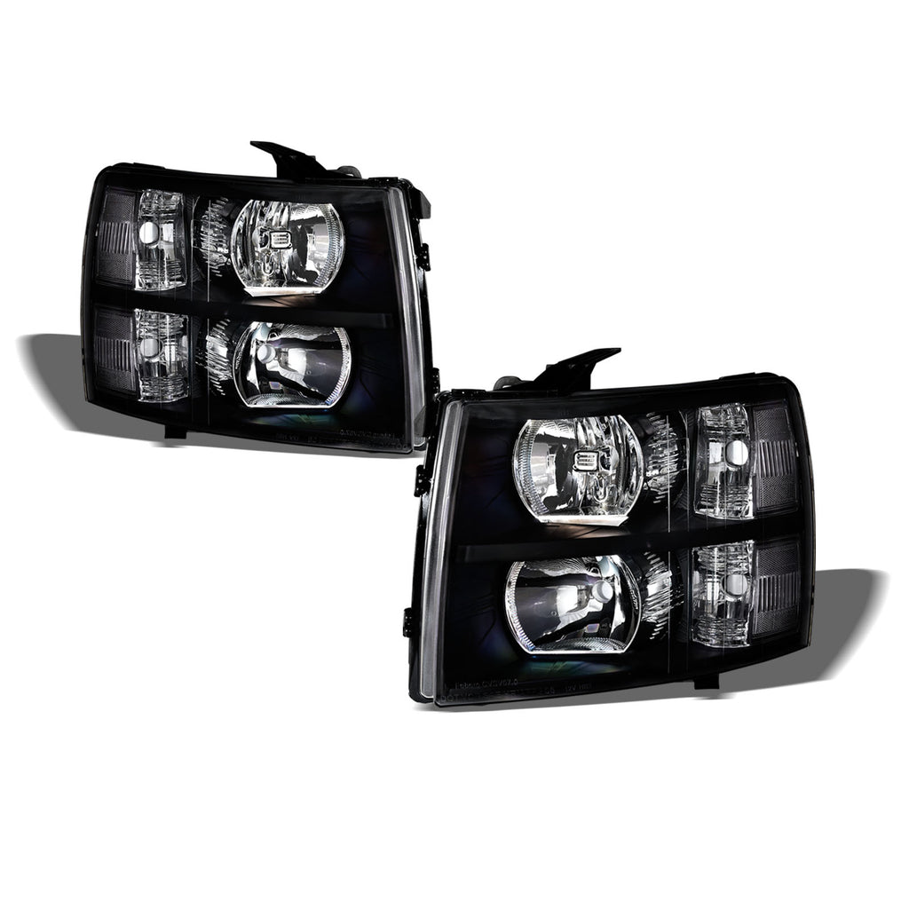 2007-2014 Chevrolet Silverado Crystal Headlights No Amber - Black