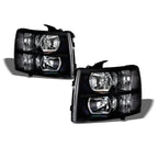 2007-2014 Chevrolet Silverado Crystal Headlights No Amber - Black