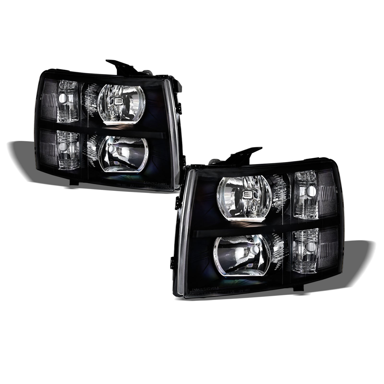 2007-2014 Chevrolet Silverado Crystal Headlights No Amber - Black