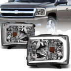 2007-2014 Chevrolet Silverado LED Crystal Headlights w/Light Bar - Chrome