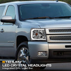 2007-2014 Chevrolet Silverado LED Crystal Headlights w/Light Bar - Chrome