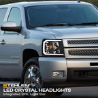 2007-2014 Chevrolet Silverado LED Crystal Headlights w/ Light Bar - Black