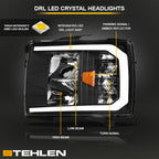 2007-2014 Chevrolet Silverado LED Crystal Headlights w/ Light Bar - Black