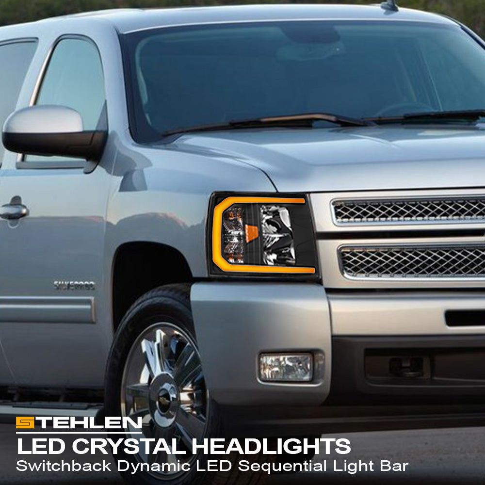 2007-2014 Chevrolet Silverado Crystal Headlights Sequential LED - JDMA