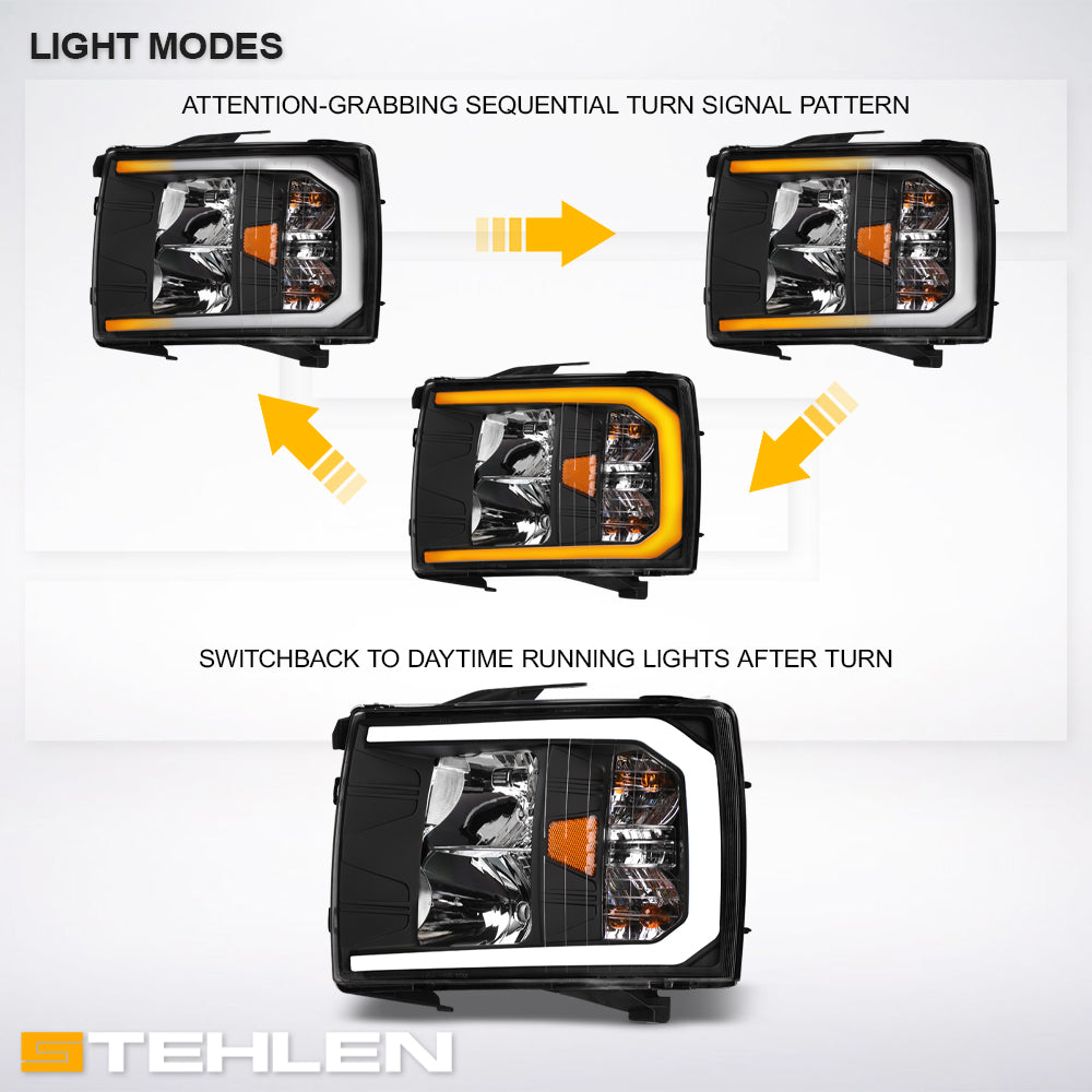 2007-2014 Chevrolet Silverado Crystal Headlights Sequential LED - JDMA