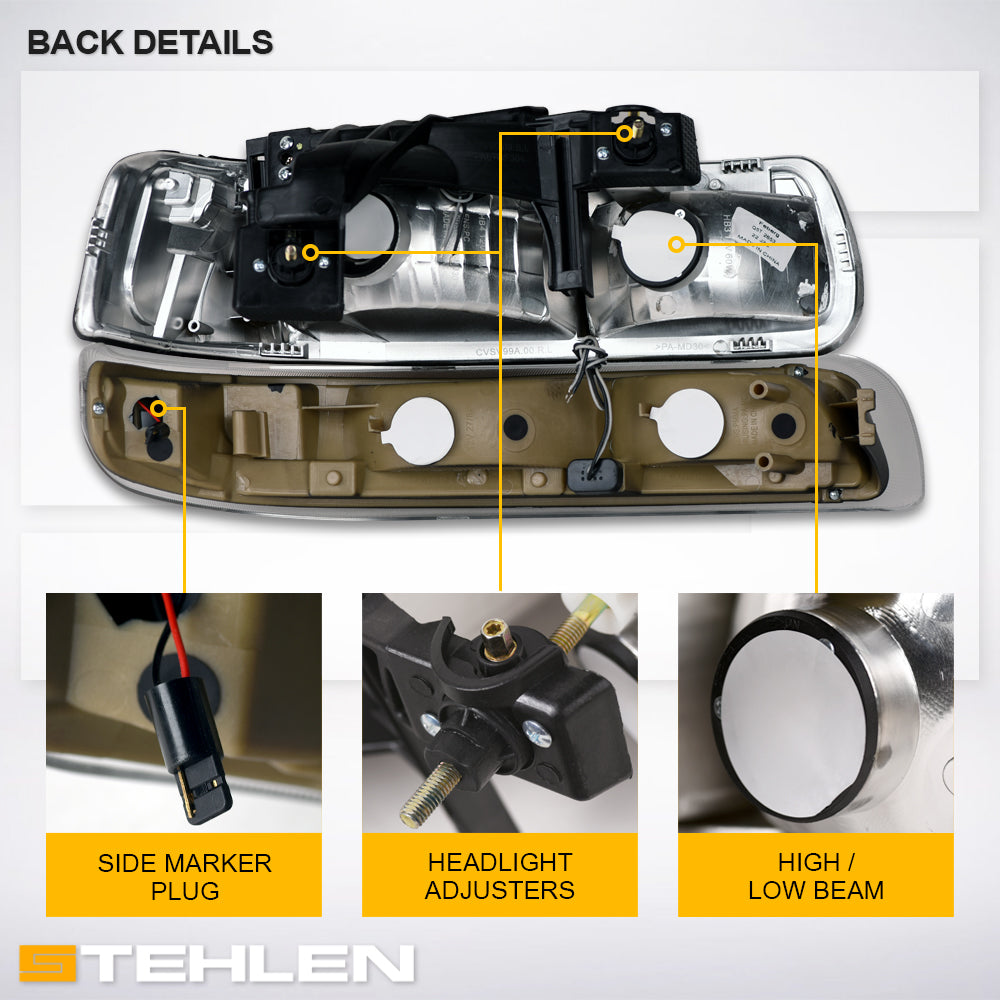 1999-2006 Chevrolet Silverado Suburban Tahoe Crystal Headlights & Bumper Lights Set - Black
