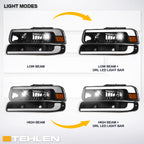 1999-2006 Chevrolet Silverado Suburban Tahoe Crystal Headlights & Bumper Lights Set - Black
