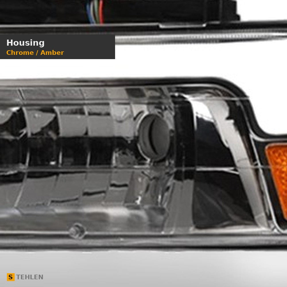 1999-2002 Chevrolet Silverado Crystal Headlights & Parking Lights 4pc Set w/ Sequential LED Bar — Chrome — detail