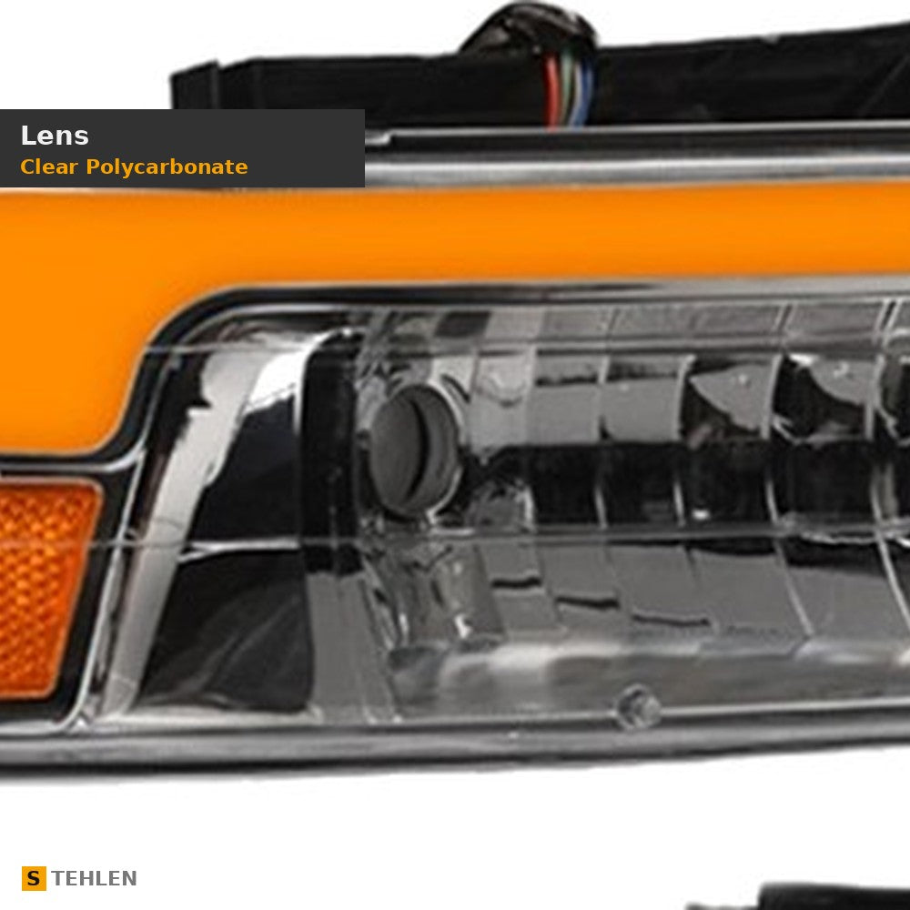 1999-2002 Chevrolet Silverado Crystal Headlights & Parking Lights 4pc Set w/ Sequential LED Bar — Chrome — detail