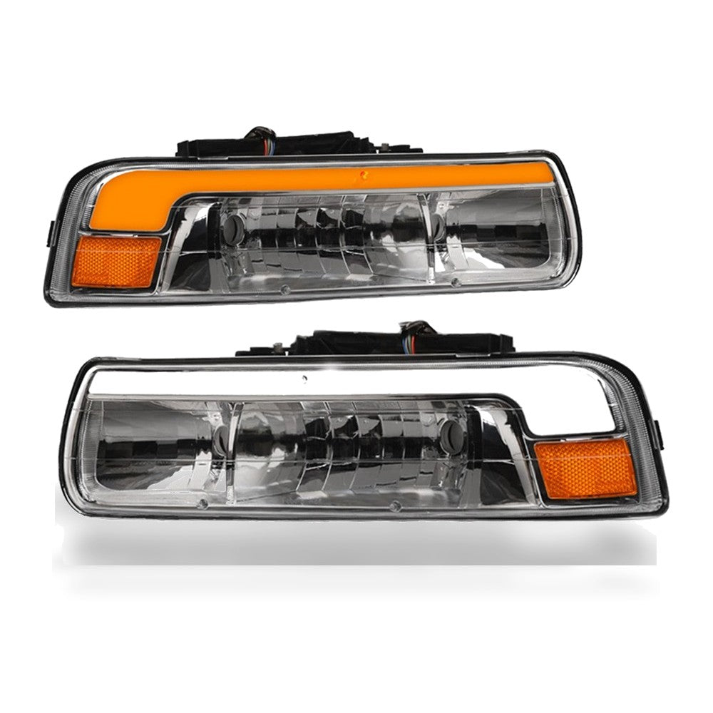 1999-2002 Chevrolet Silverado Crystal Headlights & Parking Lights 4pc Set w/ Sequential LED Bar — Chrome — product view