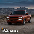 1999-2002 Chevrolet Silverado Crystal Headlights & Parking Lights 4pc Set w/ Sequential LED Bar — Black — installed