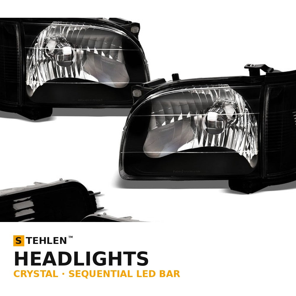 1999-2002 Chevrolet Silverado Crystal Headlights & Parking Lights 4pc Set w/ Sequential LED Bar — Black