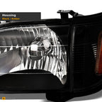 1999-2002 Chevrolet Silverado Crystal Headlights & Parking Lights 4pc Set w/ Sequential LED Bar — Black — detail