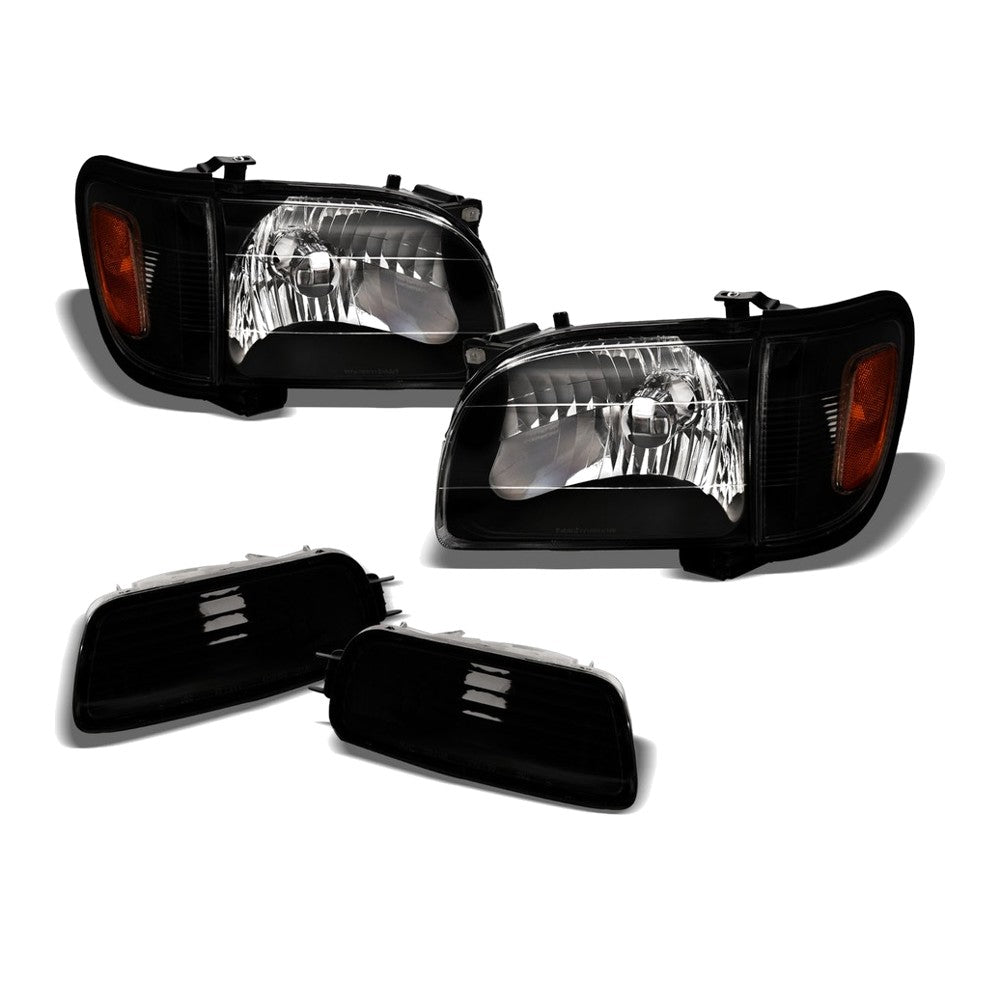 1999-2002 Chevrolet Silverado Crystal Headlights & Parking Lights 4pc Set w/ Sequential LED Bar — Black — product view