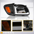 01-04 Toyota Tacoma Crystal Headlights w/ LED Light Bar 4PC Black