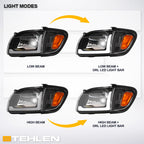 01-04 Toyota Tacoma Crystal Headlights w/ LED Light Bar 4PC Black