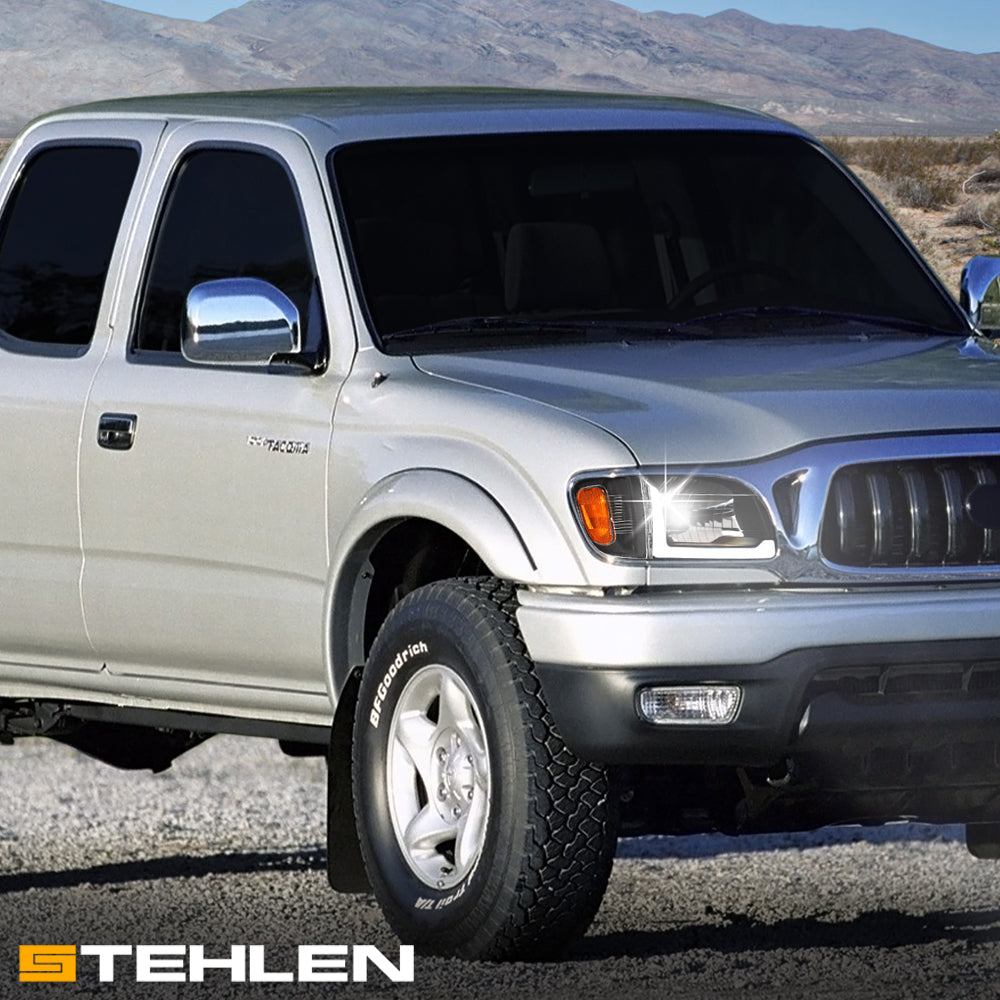 01-04 Toyota Tacoma Crystal Headlights w/ LED Light Bar 4PC Black
